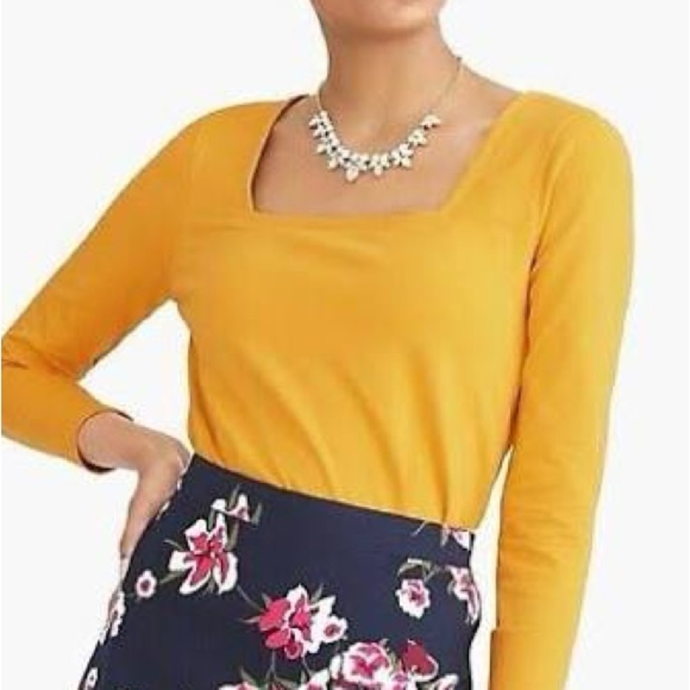 J Crew Womens Size XS Yellow Marigold Square Neck Shirt Blouse